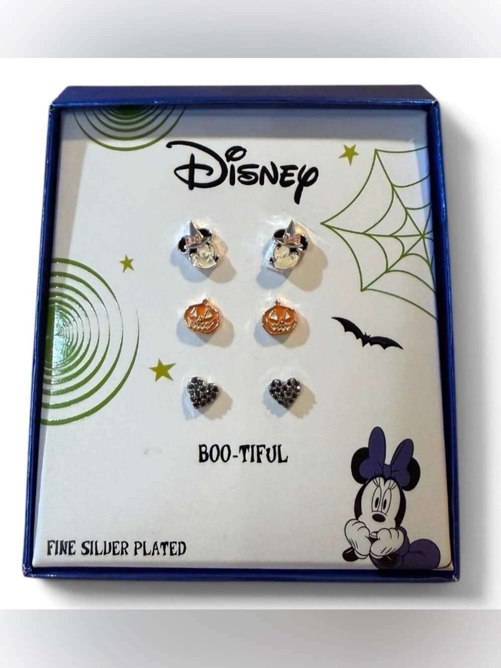 Disney Minnie Halloween Boo-Tiful 3 Pair Stud Earrings NWT Flaws